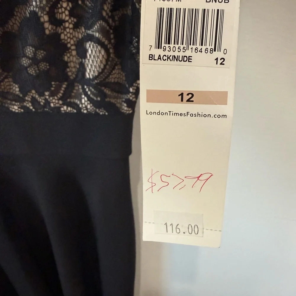 London Times Black Midi Dress with Beige Lace Insets - Picture 3 of 3